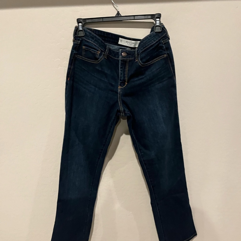 Abercrombie & Fitch Women’s Dark Wash Mid Rise Skinny Bootcut Jeans Size 10R - Picture 3 of 5